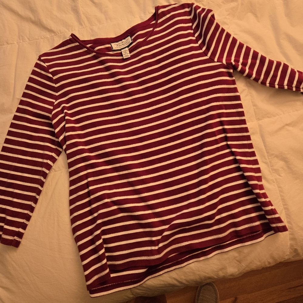 Charter Club Burgundy and White Striped Blouse